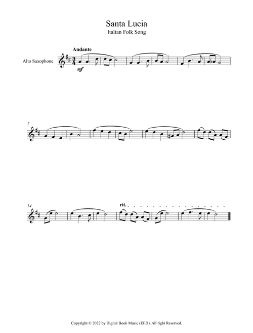Santa Lucia - Italian Folk Song (Alto Sax) (Arr. Digital Book Music) (Alto Sax Solo)