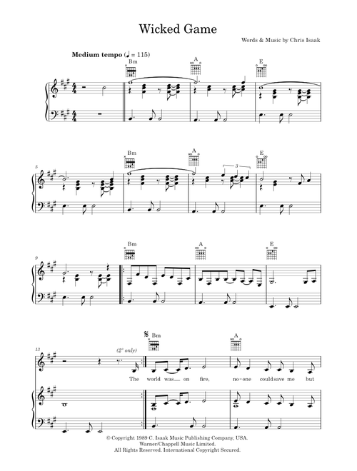 Wicked game - Chris Isaak (Piano-Vocal-Guitar (Piano Accompaniment))