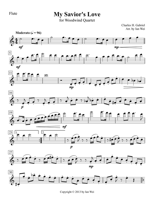 My Savior's Love for Woodwind Quartet (Arr. Ian Wei) - Charles H. Gabriel (Woodwind Ensemble)