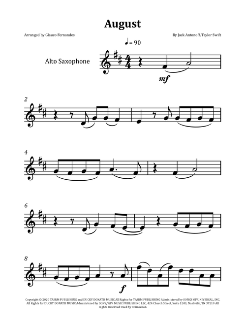 August (Arr. Glauco Fernandes) - Taylor Swift (Alto Sax Solo)