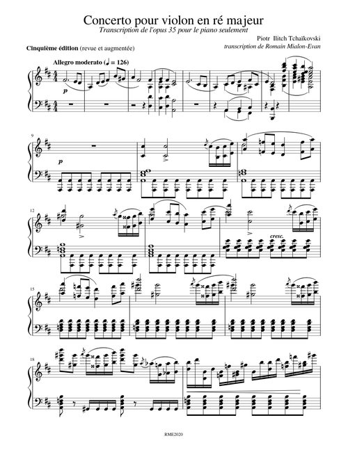 Tchaïkovsky violin concerto for solo piano
