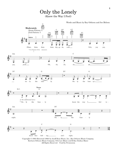 Only The Lonely (Know The Way I Feel) - Roy Orbison (Easy Guitar)