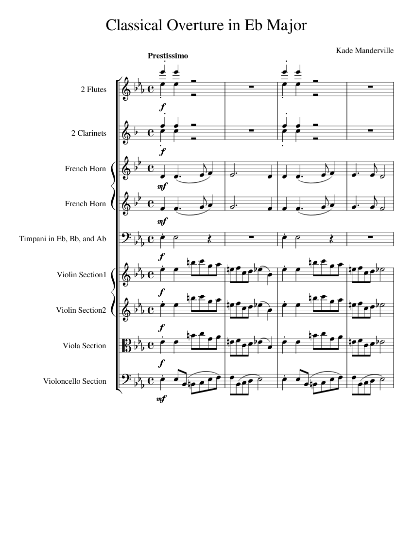 Overture Instruments Classical Overture in Eb (Original Composition) Sheet Music for Flute ...