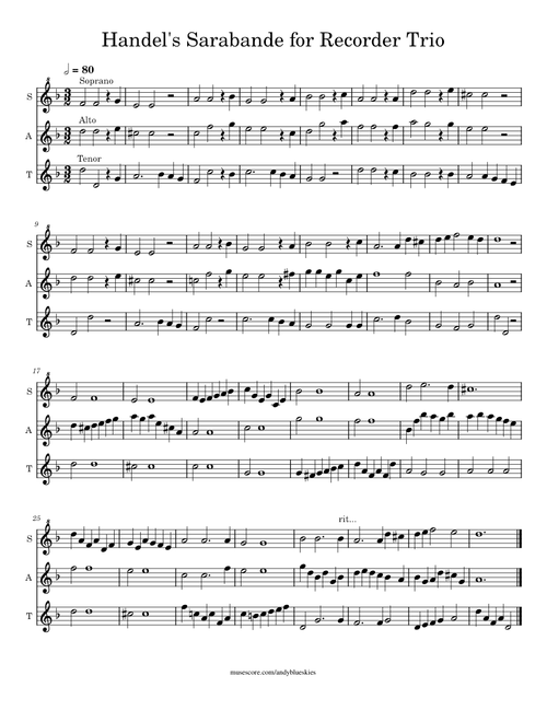 Handel's Sarabande - Recorder Trio