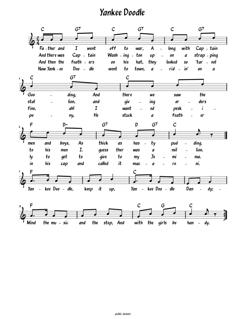 Yankee Doodle (Lead sheet with lyrics ) Sheet Music for