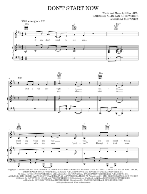 Don't Start Now - Dua Lipa (Piano-Vocal-Guitar)