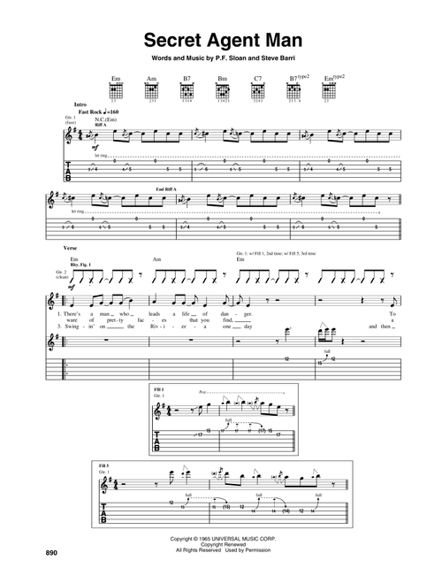 Secret Agent Man - Johnny Rivers (Guitar Tab)