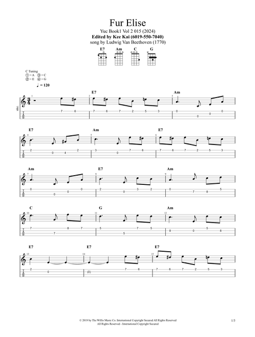 Fur Elise (Bagatelle In A Minor), Woo 59 (Arr. Kee Kai) - Ludwig van Beethoven (Ukulele)