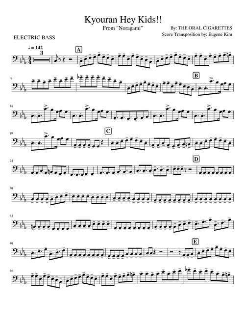 "Kyouran Hey Kids!!" by ORAL CIGARETTES-Bass line Score