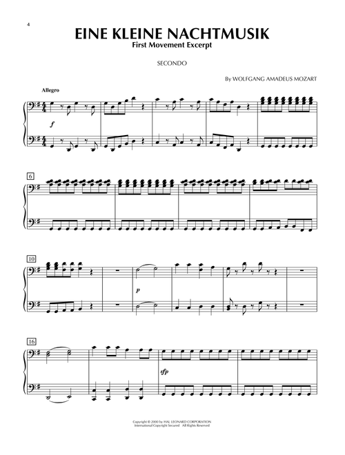 Eine Kleine Nachtmusik ("Serenade"), First Movement Excerpt - Wolfgang Amadeus Mozart (Piano Duet)