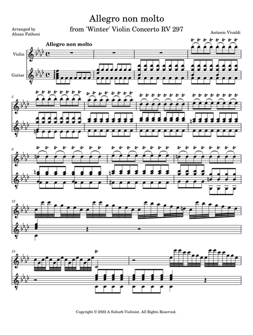Allegro non molto, 1st Movement from 'Winter' Concerto 'The Four Seasons' for Violin and Guitar (Arr. Ahsan Fathoni) - Antonio Vivaldi (Instrumental Duet)