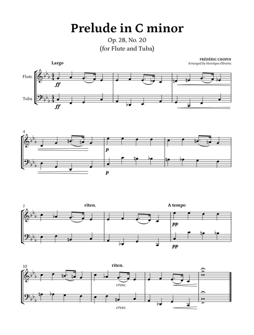 Prelude Op. 28, No. 20 (Flute and Tuba) - Frédéric Chopin (Arr. Henrique Oliveira) (Instrumental Duet)