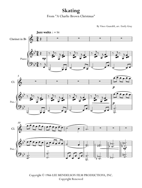Skating (Arr. Emily Gray) - Vince Guaraldi (Clarinet and Piano)
