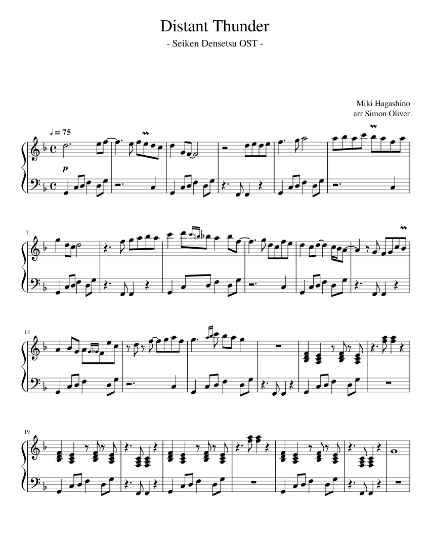 Distant Thunder - Legend of Mana Sheet Music for Piano (Solo