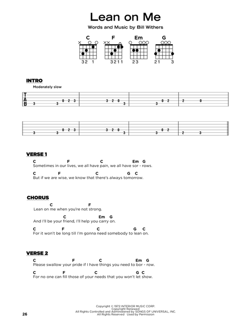 Lean On Me - Bill Withers, Club Nouveau (Really Easy Guitar)