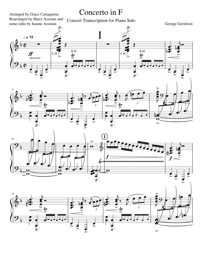 Concerto in F by George Gershwin for Piano Solo Sheet music