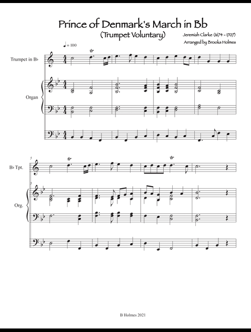 Prince of Denmark's March in Bb (Trumpet Voluntary) (Arr. Brooks Holmes) (Trumpet and Piano)