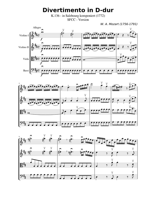 Divertimento in D Major K.136 - SFCC Version