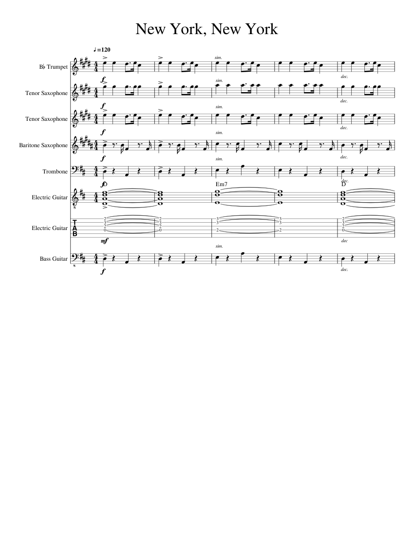 New York New York Sheet Music and Tab with Chords for