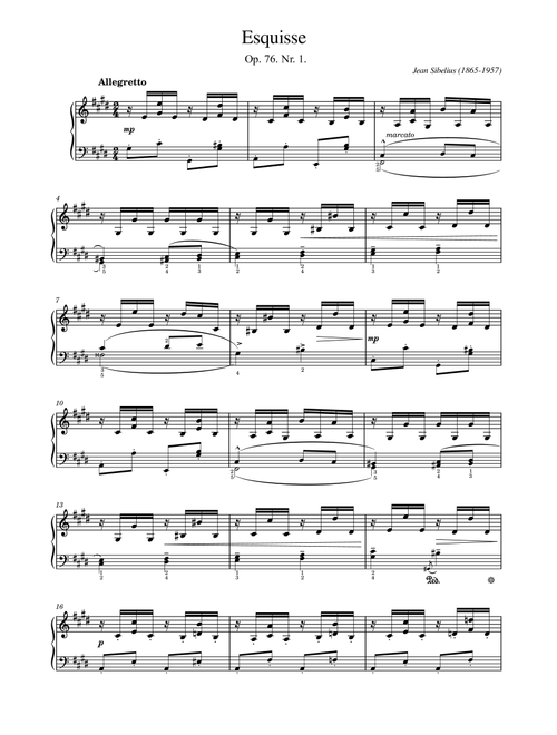 Sibelius, Esquisse From 13 Pieces Op. 76 No.1, in C-sharp minor, for Piano Solo Original (Arr. poon) - Jean Sibelius (Piano Solo)
