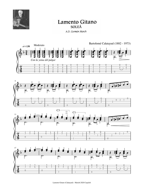 Lamento Gitano - Calatayud, Bartolomé (1882 - 1973) - Tablature