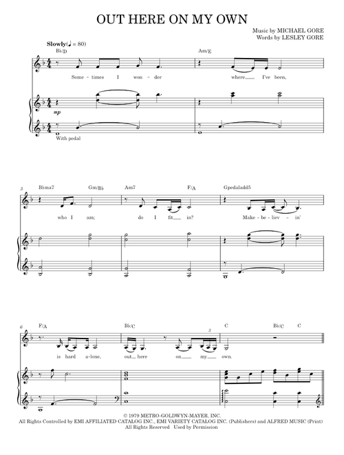 Out Here On My Own - Lesley Gore, Michael Gore (Piano Vocal)