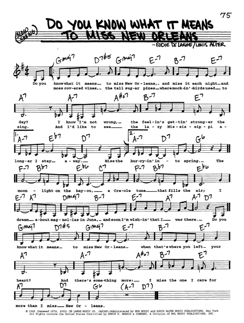 Do You Know What It Means To Miss New Orleans (Low Voice) - Eddie De Lange, Louis Alter (Real Book - Melody-Chords-Lyrics)