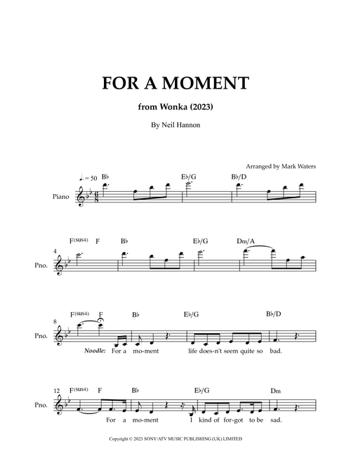 For A Moment (Arr. Mark Waters) - Neil Hannon (Lead Sheet - Fake Book)