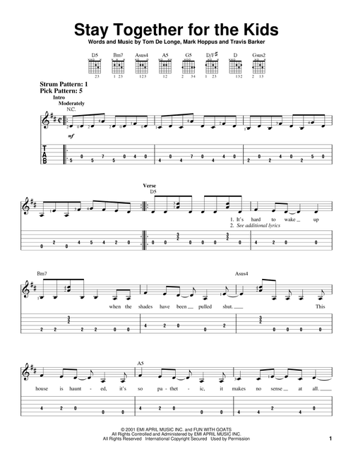 Stay Together For The Kids - Blink-182 (Easy Guitar with TAB)
