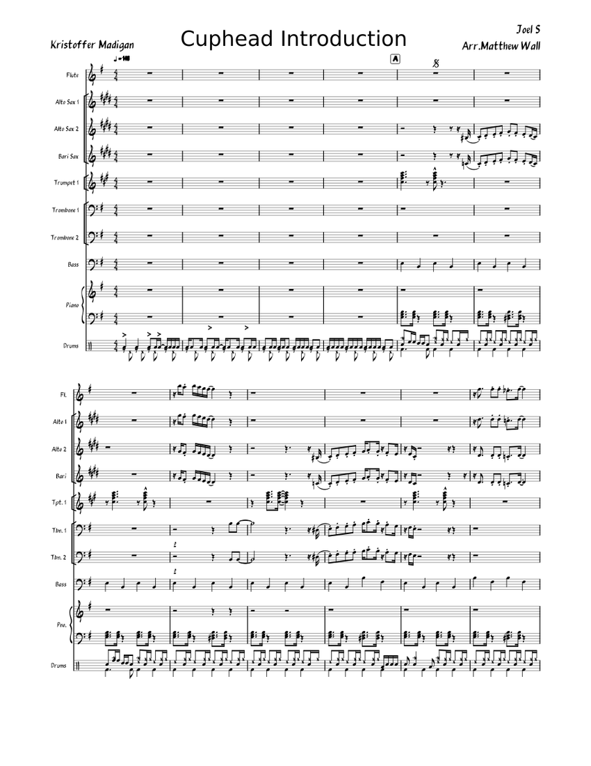 Cuphead Introduction Sheet music for Piano, Trombone, Flute, Saxophone