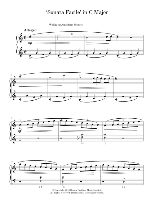 Allegro (from Piano Sonata In C K545) - Wolfgang Amadeus Mozart (Easy Piano)