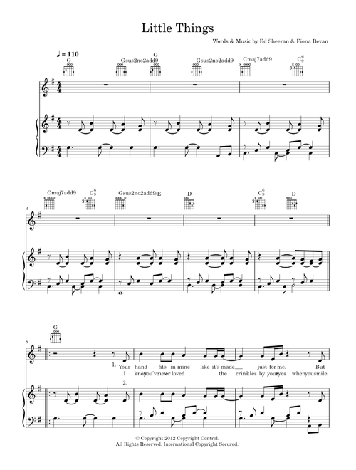 Little Things - One Direction (Piano-Vocal-Guitar (Piano Accompaniment))