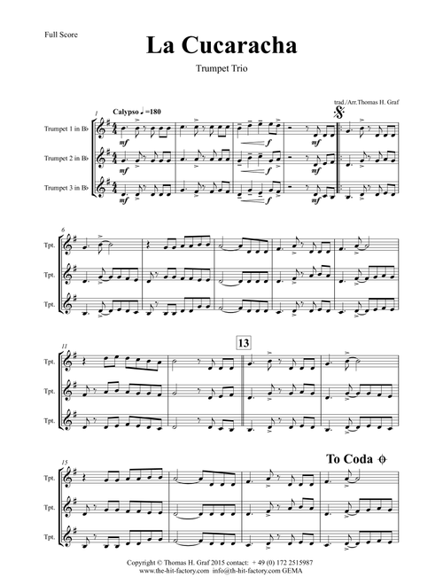 La Cucaracha - Mexican Folk Song - Trumpet Trio (Arr. Thomas Graf) - Trad (Brass Ensemble)