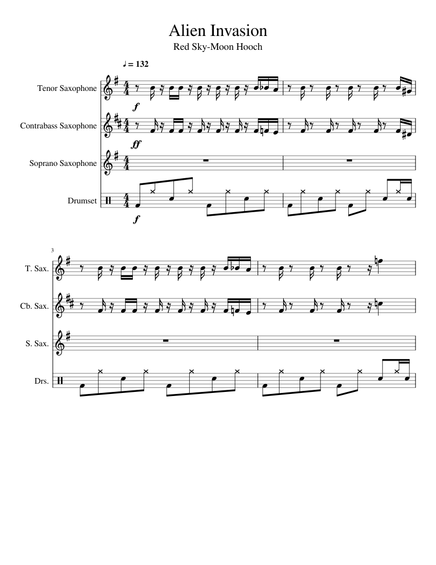Alien Invasion-Moon Hooch Sheet music for Saxophone tenor, Drum group ...