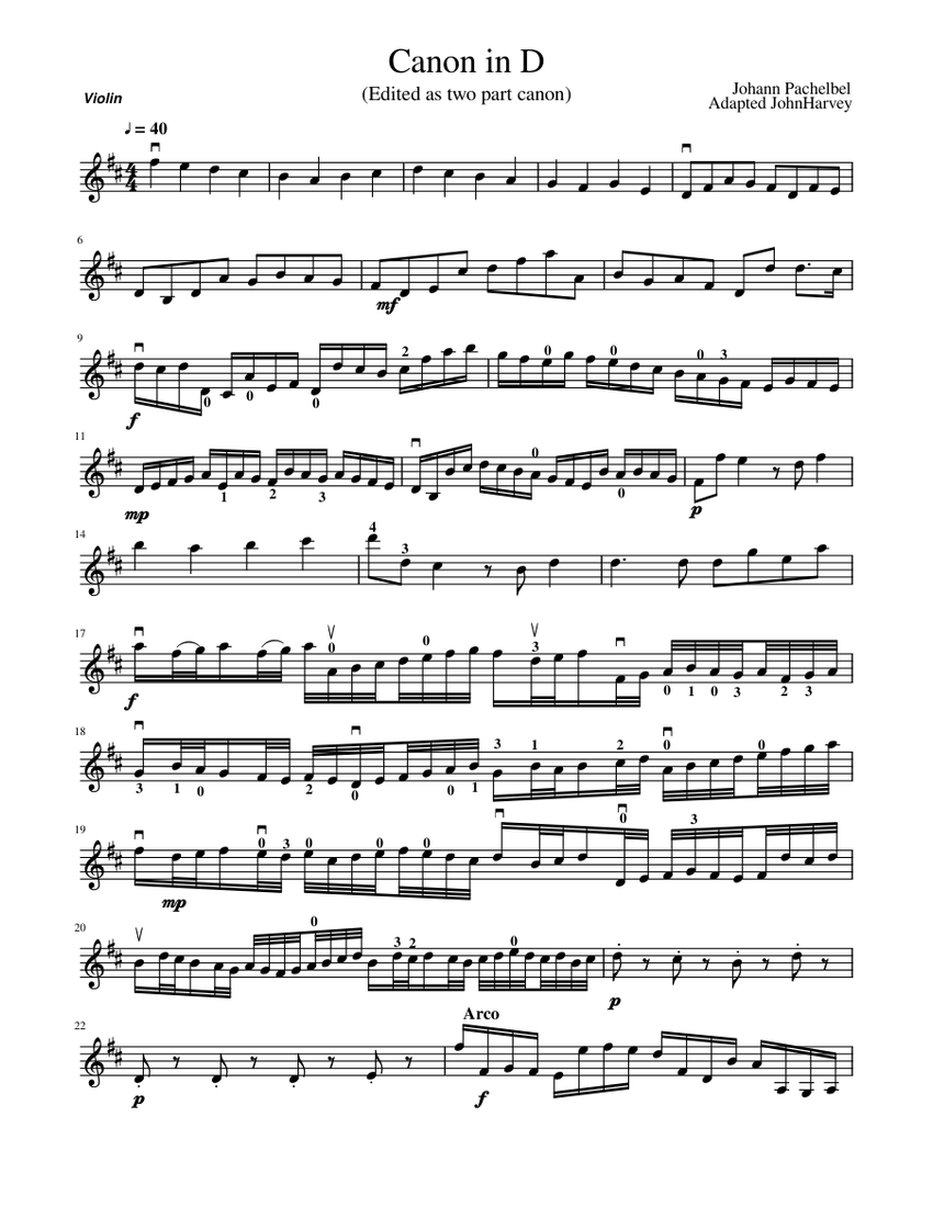 Canon in D Sheet music for Violin (Solo) | Musescore.com