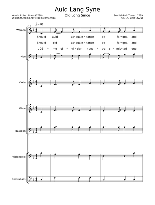Por Viejos Tiempos (English "Auld Lang Syne") – Robert Burns, trad. Jaime Cruz