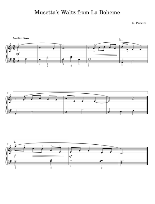 Quando me'n vo from La Boheme (Musetta's Waltz Song) for soprano and concert band - F Schubert, G Pu