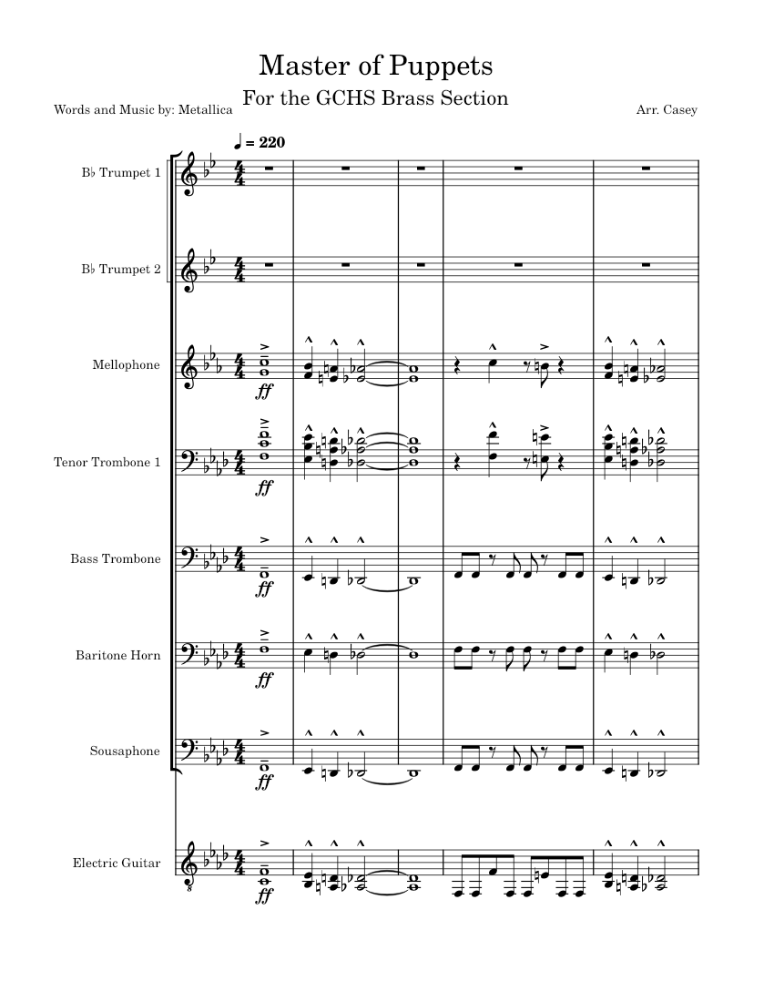 Master of Puppets Sheet music for Mellophone, Trombone tenor, Trombone bass, Trumpet in bflat