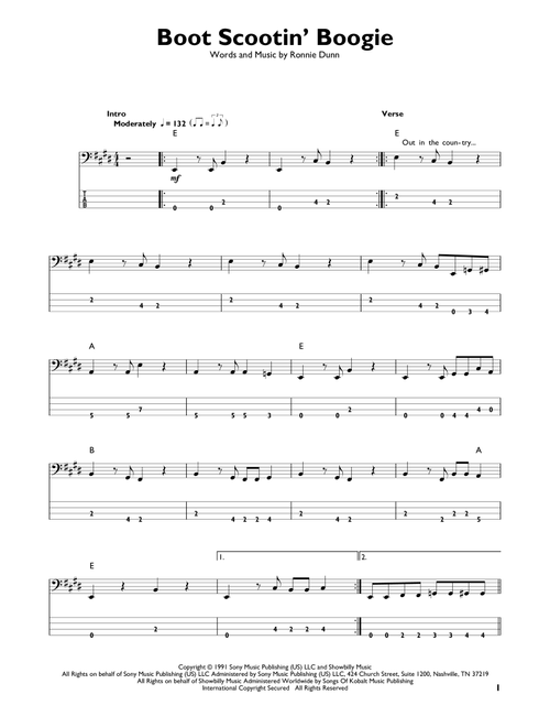 Boot Scootin' Boogie - Brooks & Dunn (Easy Bass Tab)