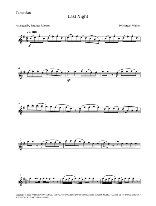 Last Night (Arr. Rodrigo Faleiros) - Morgan Wallen (Tenor Sax Solo)