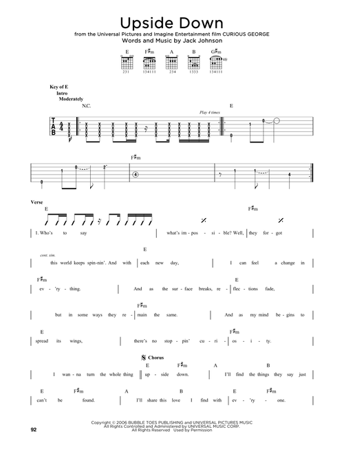 Upside Down - Jack Johnson (Guitar Lead Sheet)