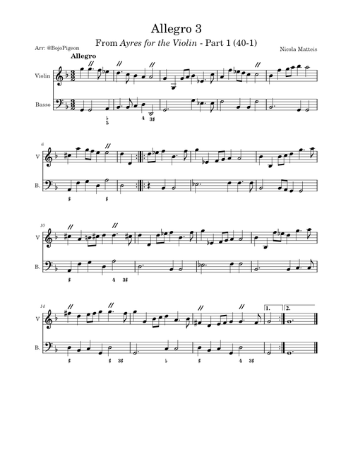 Ayrs for the Violin: The first Part: Allegro 3 – Nicola Matteis