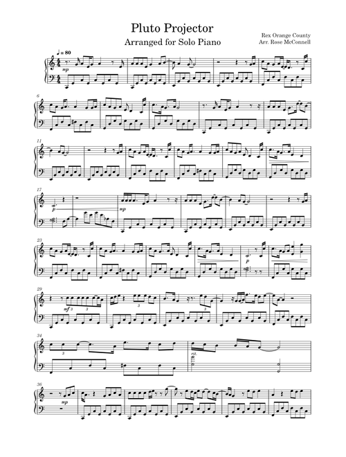 Pluto projector – Rex Orange County Arranged for Solo Piano