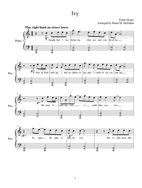 Ivy (Arr. Arranged by Diane McGahee) - Frank Ocean (Piano Vocal)