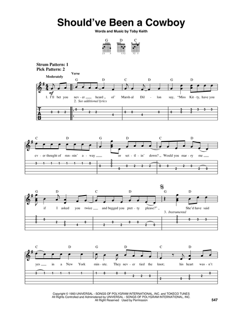 Should've Been A Cowboy - Toby Keith (Easy Guitar with TAB)
