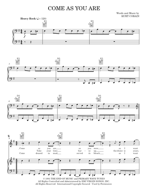 Come as you are - Nirvana (Piano-Vocal-Guitar)