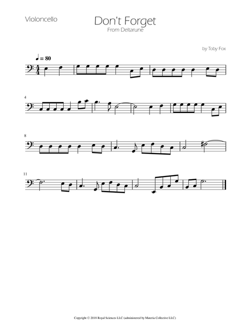 Don't Forget (Arr. Ygor Nunes) - Toby Fox (Cello Solo)