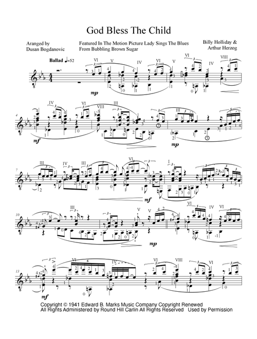 God Bless' The Child (Arr. Dusan Bogdanovic) - Billie Holiday (Solo Guitar)