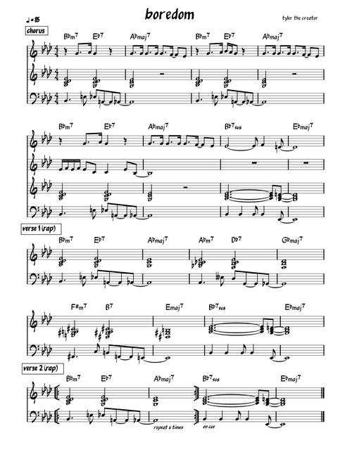 Boredom – Tyler, The Creator – Leadsheet