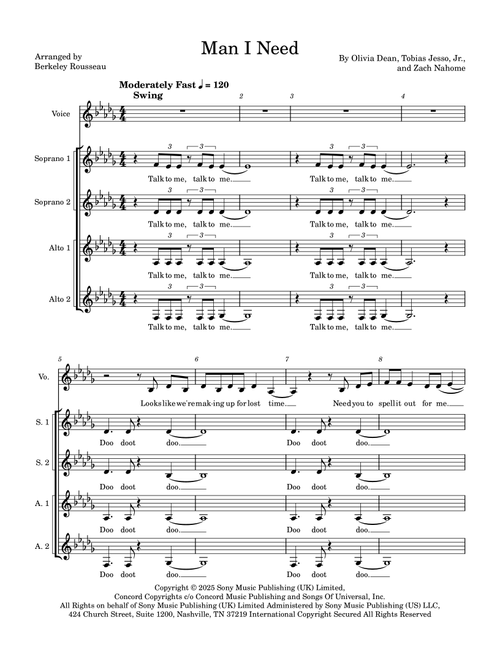 Man I Need (Arr. Berkeley Rousseau) - Olivia Dean (Choral, SSAA)
